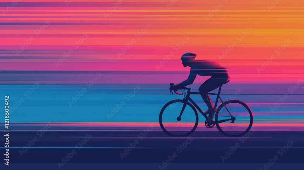 Fototapeta premium Silhouette Of Cyclist Riding Against Vibrant Sunset