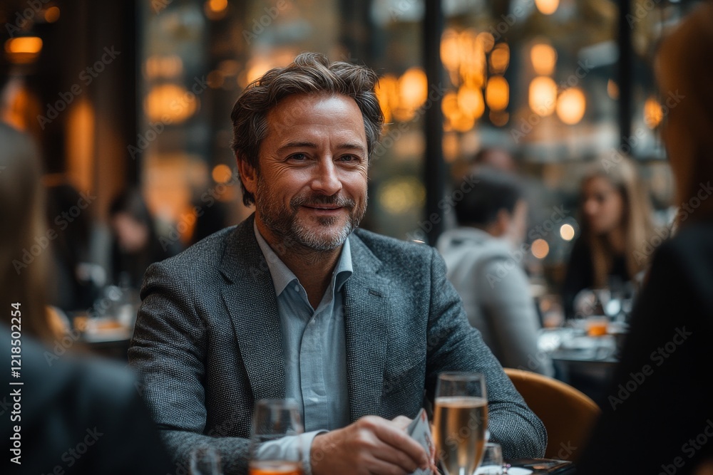 A lively networking event with professionals exchanging business cards, shaking hands. Generative AI A lively networking event with professionals exchanging business cards, shaking hands. Generative AI