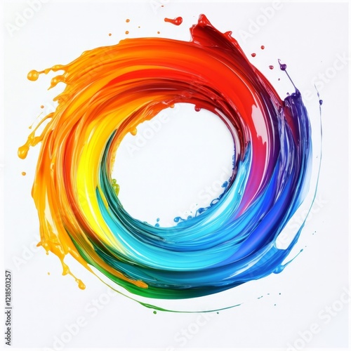 a rainbow circular spiral like a splash with white background  photo