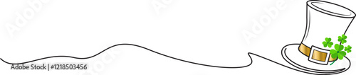 St. Patrick's Day border with continuous line drawing of lucky symbols Leprechaun Hat and four-leaf clover on transparent background. Vector illustration