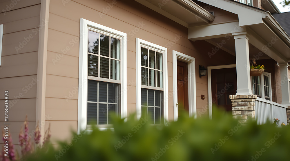 Dream House Exterior: Modern Home Design with White Windows and Brick Porch. Perfect for Real Estate Listings and Architectural Inspiration. Dream House Exterior: Modern Home Design with White Windows and Brick Porch. Perfect for Real Estate Listings and Architectural Inspiration.