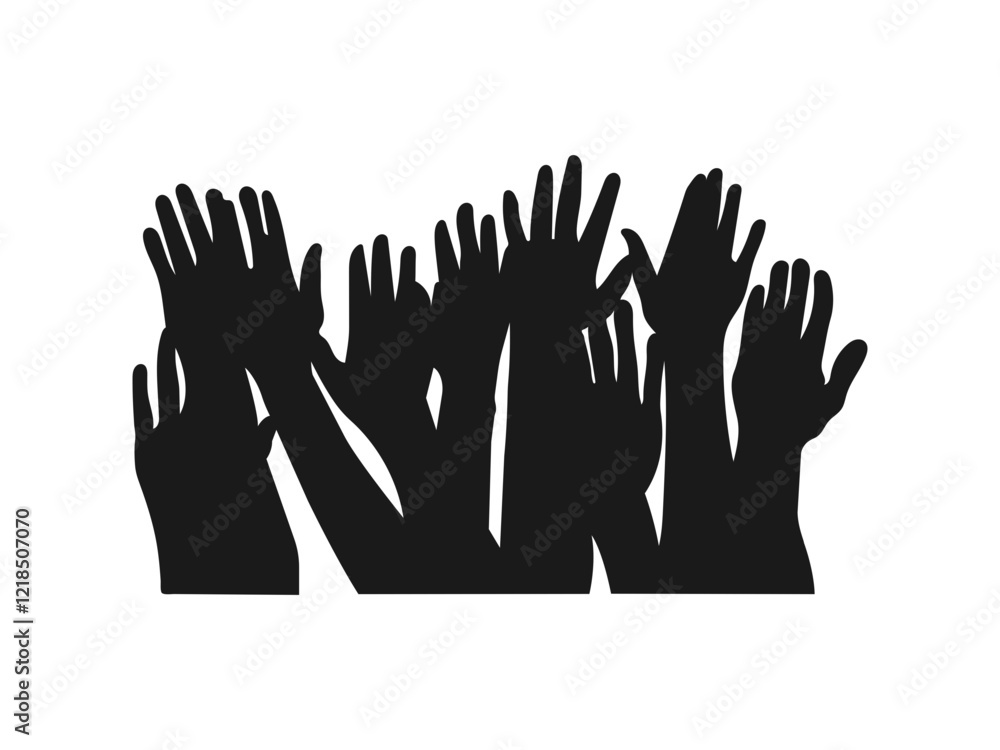 Obraz premium people raising hand silhouette. People raising hands at the concert. people raising hand silhouette. People raising hands at the concert. A large group of people raised their hands.