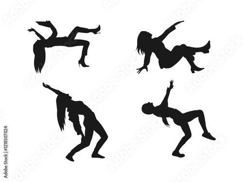 Falling people's silhouette vector art. Slender black people falling down from sky vector illustration collection. Vector illustration. black silhouette is isolated on a white background.