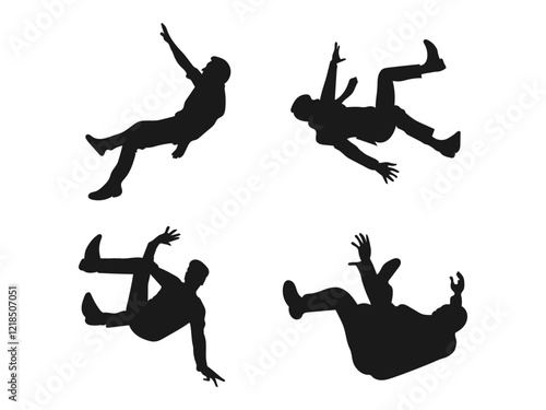 Falling people's silhouette vector art. Slender black people falling down from sky vector illustration collection. Vector illustration. black silhouette is isolated on a white background.