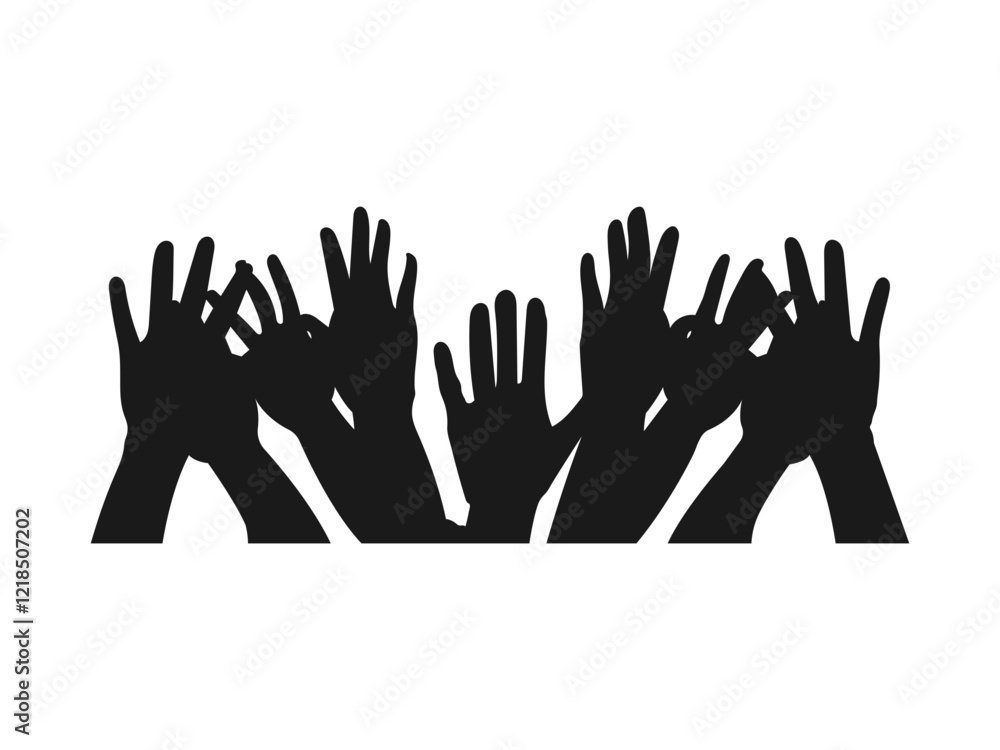 Obraz premium people raising hand silhouette. People raising hands at the concert. people raising hand silhouette. People raising hands at the concert. A large group of people raised their hands.