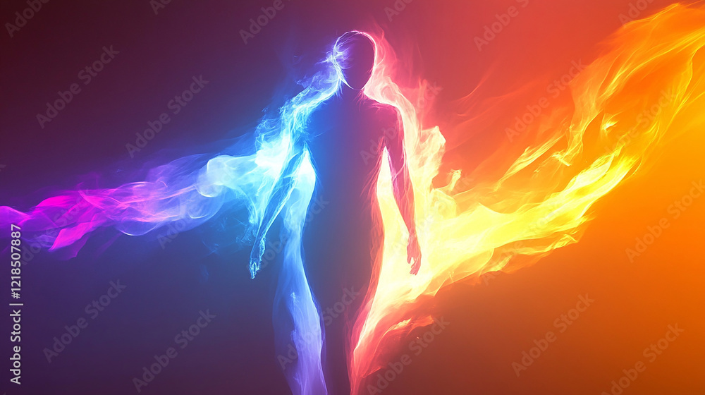 Aura-emitting figure on the left side of blank space Aura-emitting figure on the left side of blank space