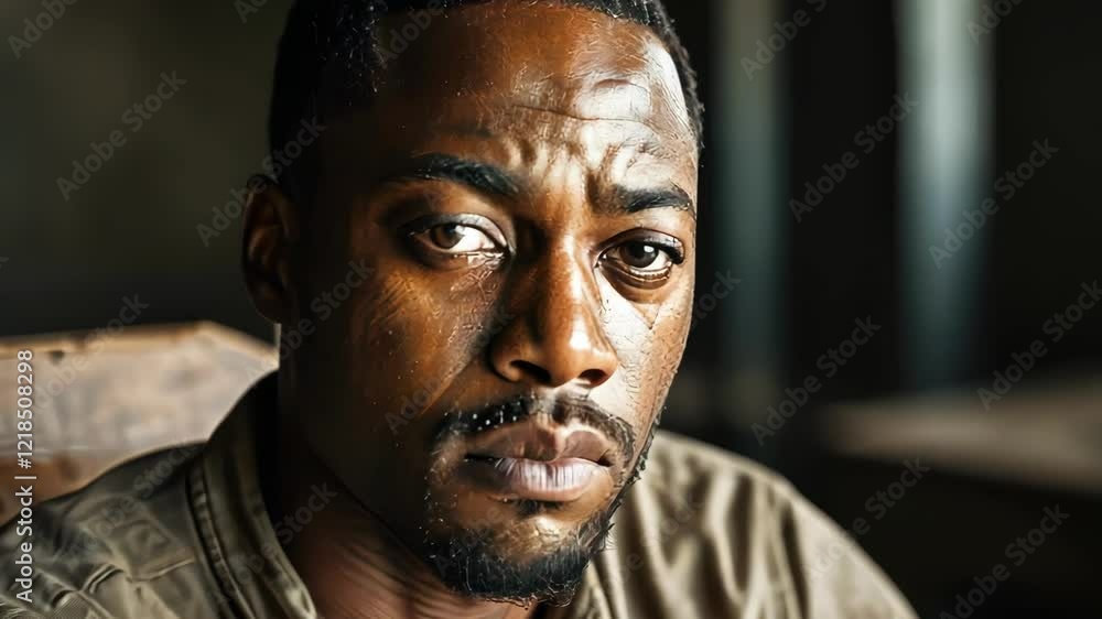 Close up of a man displaying intense emotion, illuminated by dramatic light, capturing a nuanced expression and raw realism