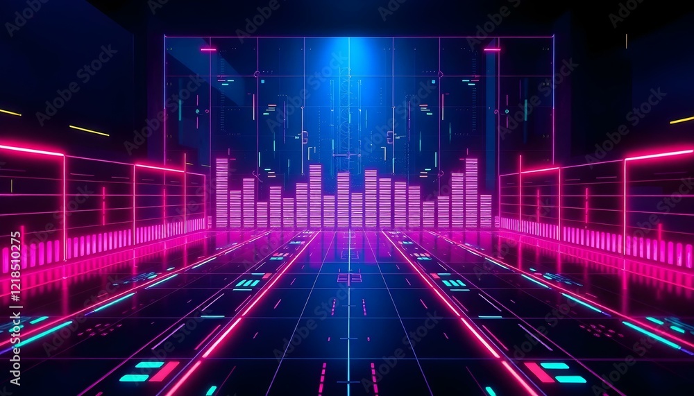 Vibrant Neon Cybernet Interface: Futuristic Communication Panel ui hud data shiny design Vibrant Neon Cybernet Interface: Futuristic Communication Panel ui hud data shiny design