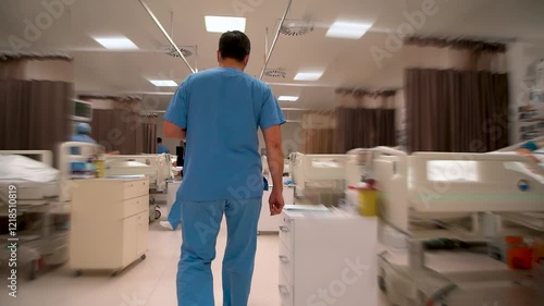 Rear view of doctor entering intensive care unit 
