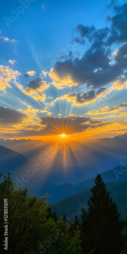 Breathtaking sunrise over mountain range