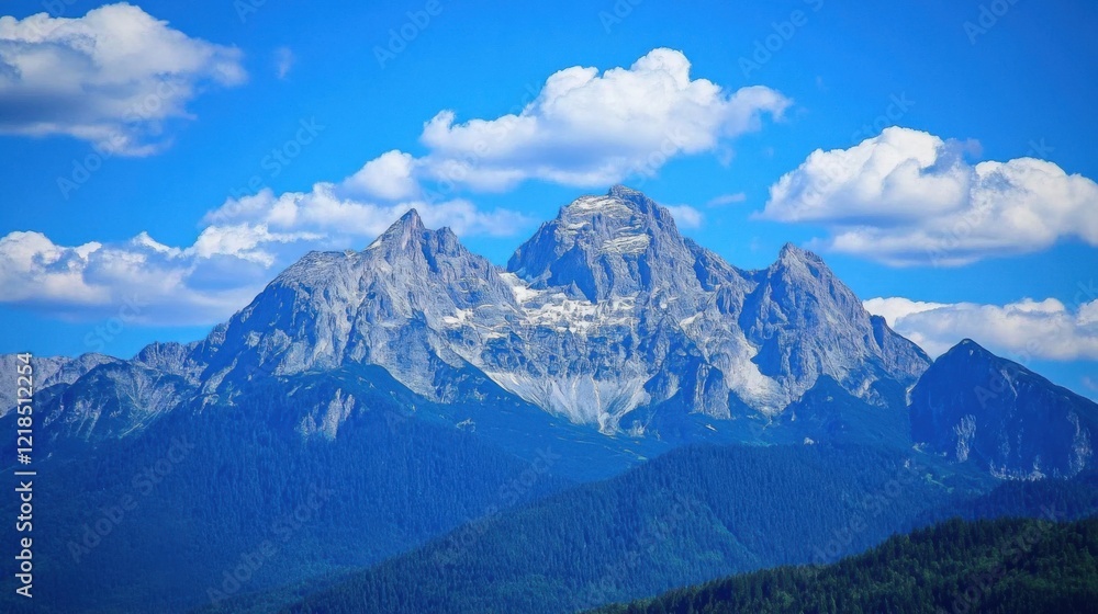 Majestic mountains rise against a crystalclear blue sky. Majestic mountains rise against a crystalclear blue sky.