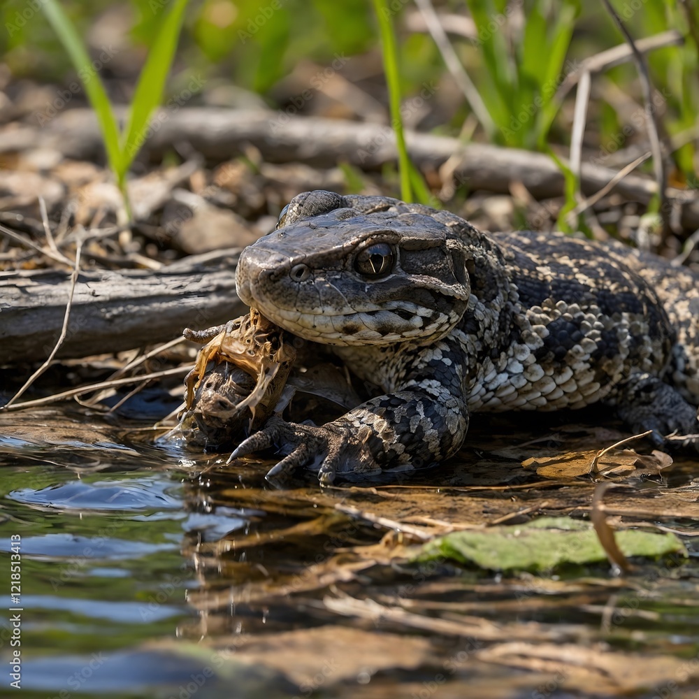 Hunting Moment: Eastern Massasauga Strikes Prey in a Serene Natural Setting Hunting Moment: Eastern Massasauga Strikes Prey in a Serene Natural Setting
