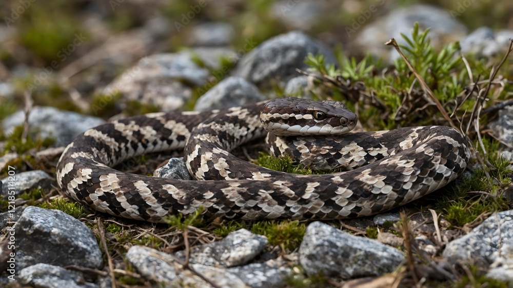 Fototapeta premium Hidden in Plain Sight: Vipera Darevskii Camouflaged Amongst the Rocks