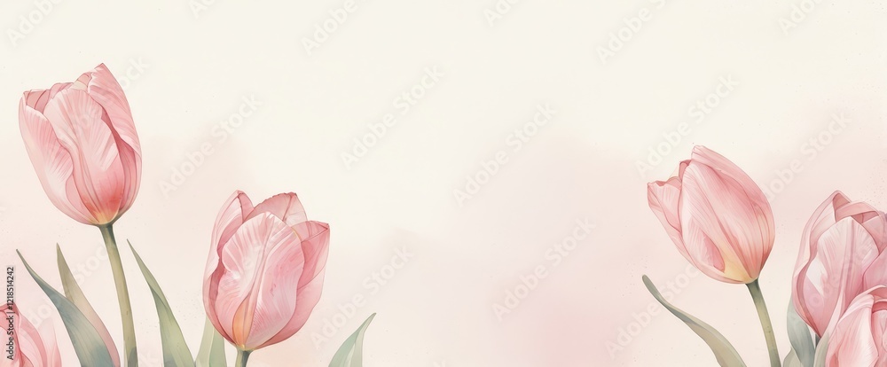 Fototapeta premium ilustración tulipanes estilo acuarela. colores pastel.
