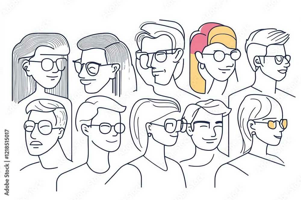 Multiple personas showed in a face outline illustration. 