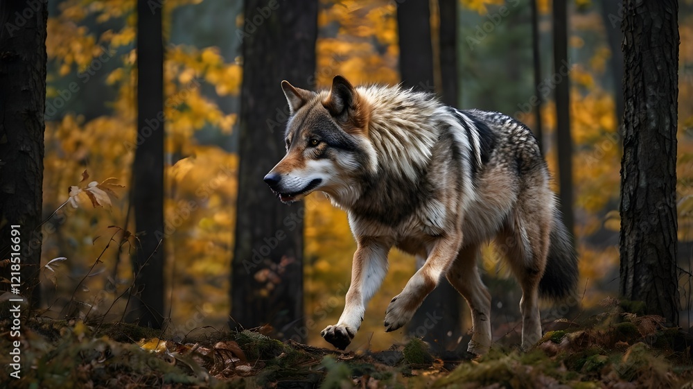 Fototapeta premium Active Dog Sprinting in the Heart of a Dense Jungle Surrounded by Greenery