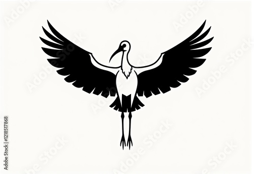 Minimalist Ibis Vector, Abstract Geometric Bird, Stylized with Spread Wings, Bold Strokes, Black Color, Graphic Representation, Artistic Design, Simple Line Art, Vector Illustration, Art Concept.

 photo