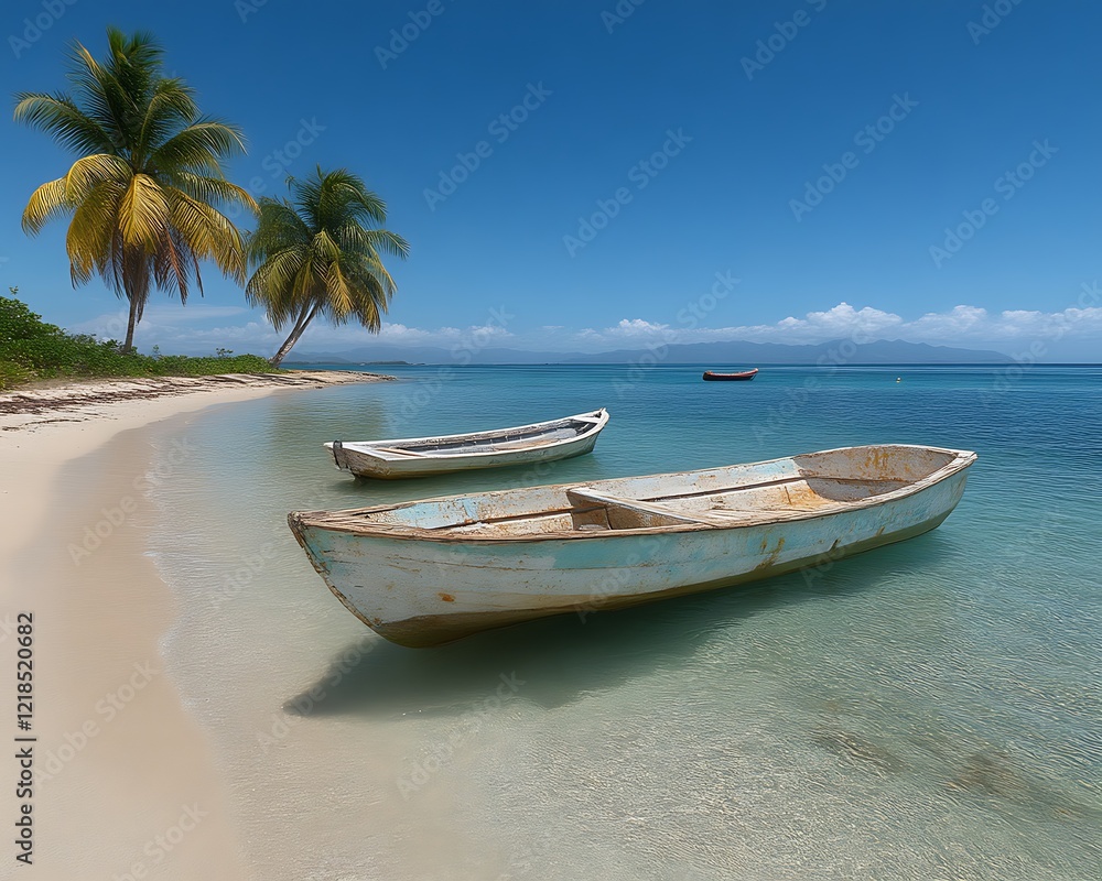 Tranquil beach scene with weathered boats. Tranquil beach scene with weathered boats.
