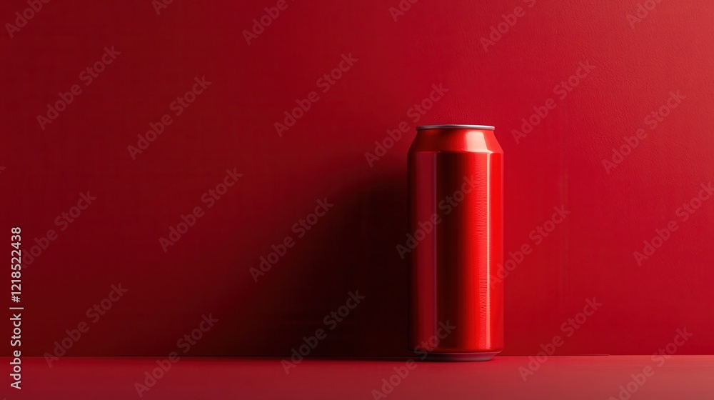 Bright red can stands alone against a matching backdrop, emphasizing its sleek design and vibrant color Bright red can stands alone against a matching backdrop, emphasizing its sleek design and vibrant color