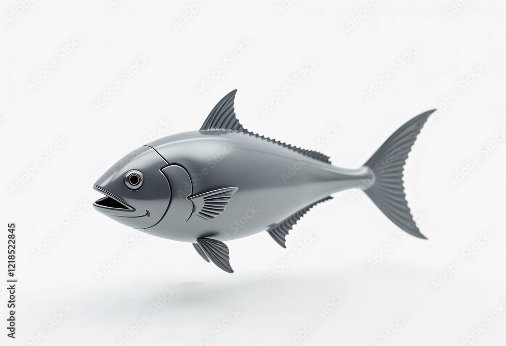 Obraz premium Playful Gray Fish Toy Swimming in a Bright White Space. Generative AI