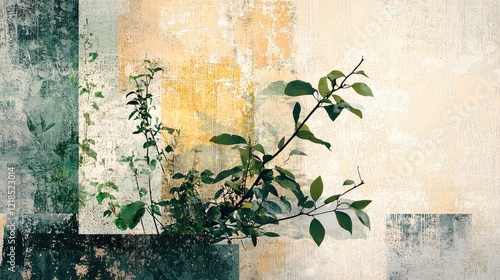 Plants growing on textured wall, urban decay background, nature reclaiming space, design element