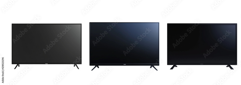 Set of Large Modern Black TV Isolated with Shadow on Transparent Background, PNG File Set of Large Modern Black TV Isolated with Shadow on Transparent Background, PNG File