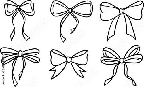 Ink bow vector clip art set, ribbon illustration line art doodle collection isolated