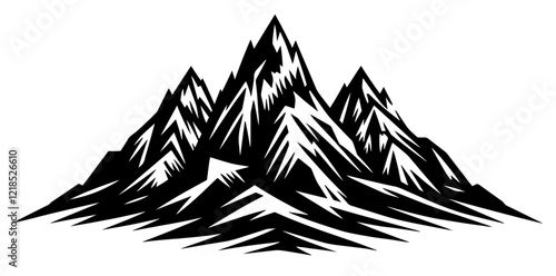 mountain range with sharp peaks in black silhouette illustration laser cutting engraving