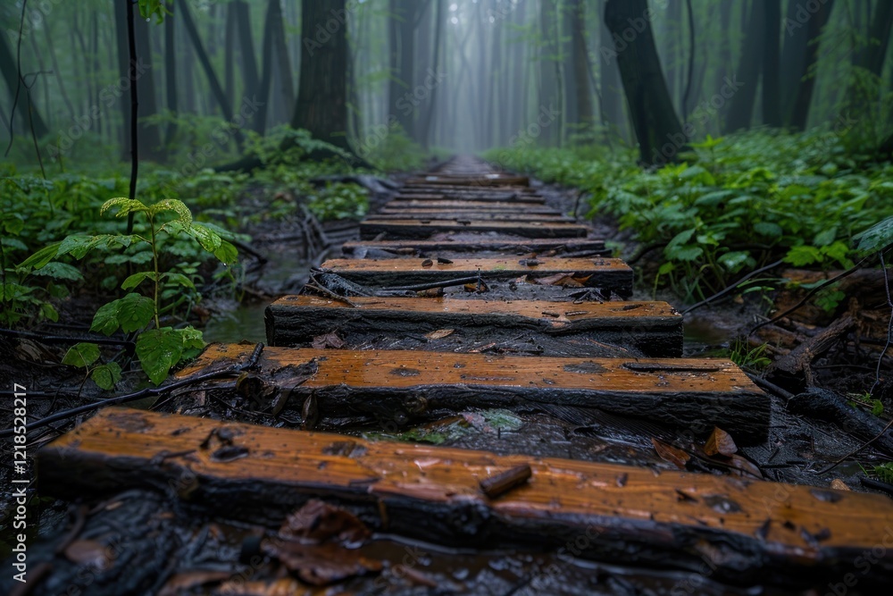 Misty Forest Path After Rain: A Serene and Mysterious Walkway Through Lush Greenery Misty Forest Path After Rain: A Serene and Mysterious Walkway Through Lush Greenery