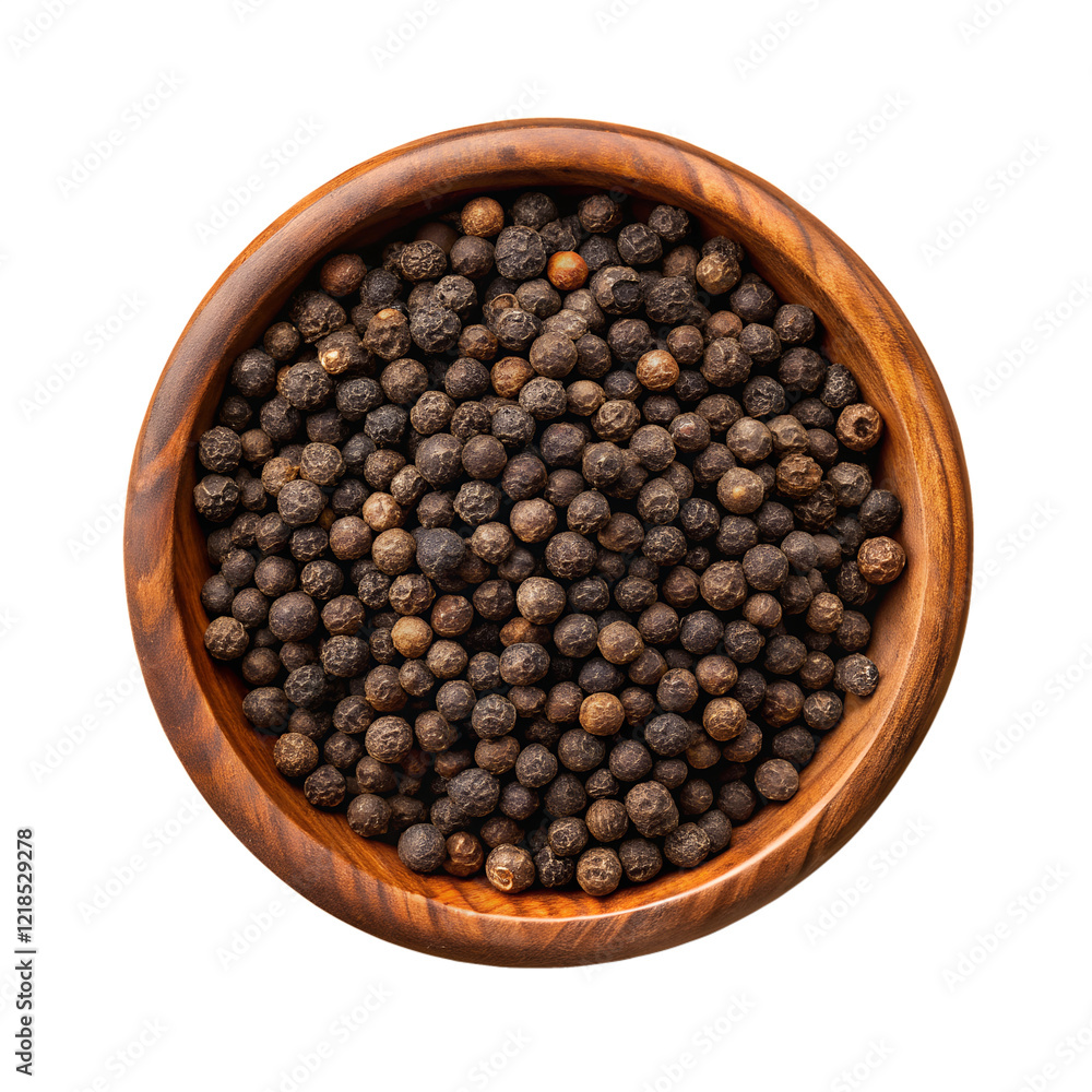 black pepper in a wooden bowl isolated on transparent background, PNG black pepper in a wooden bowl isolated on transparent background, PNG