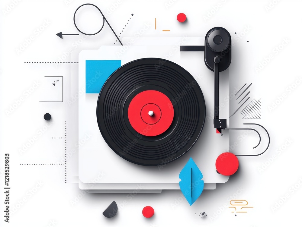 Abstract turntable design with geometric shapes and bold colors Abstract turntable design with geometric shapes and bold colors