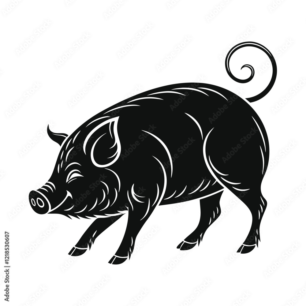 Fototapeta premium Stylized Black and White Pig Silhouette Design