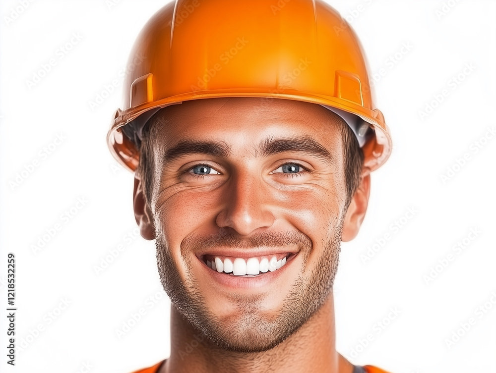 Portrait of a smiling worker in helmet on a white background Portrait of a smiling worker in helmet on a white background