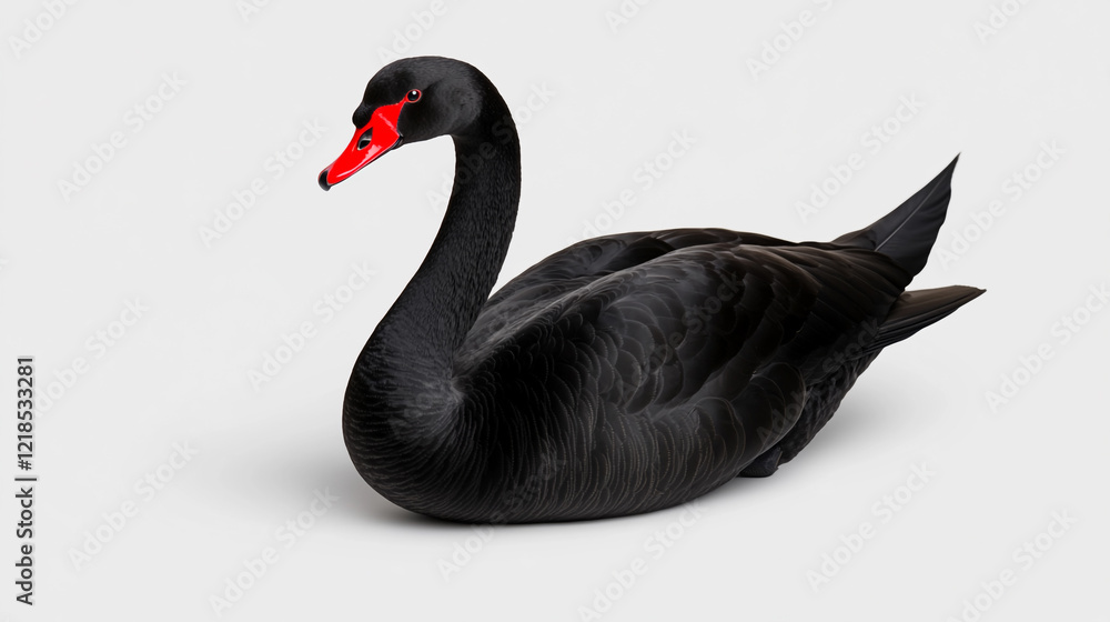 Fototapeta premium Bold Black Swan with Glossy Feathers - Ideal for Nature Blogs and Wildlife Publications