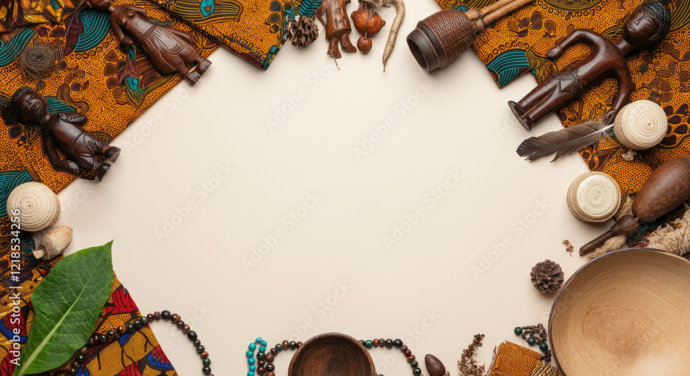 Fototapeta premium African crafts in circular display with natural elements