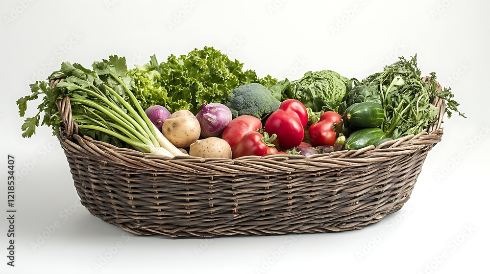 Fototapeta premium A basket full of fresh vegetables isolated on a white background