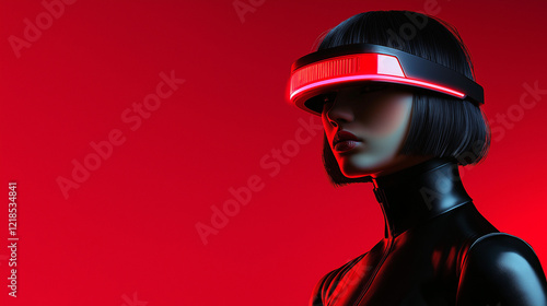 A woman wearing a black outfit and a pair of red goggles