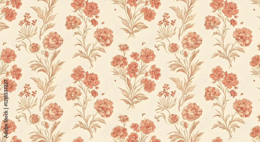 Wildflower motifs with intricate details, arranged in a balanced repeating pattern Wildflower motifs with intricate details, arranged in a balanced repeating pattern