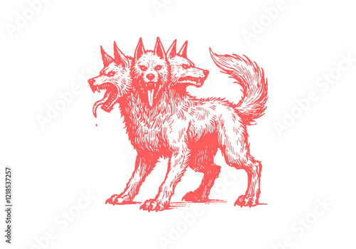 Cerberus three-headed dog hand drawn sketch vector