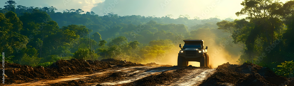 Naklejka premium SUV Jungle Road Dust Sunrise