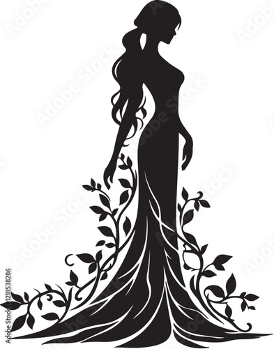 Women and leaves, Silhouette of a fashion girl image