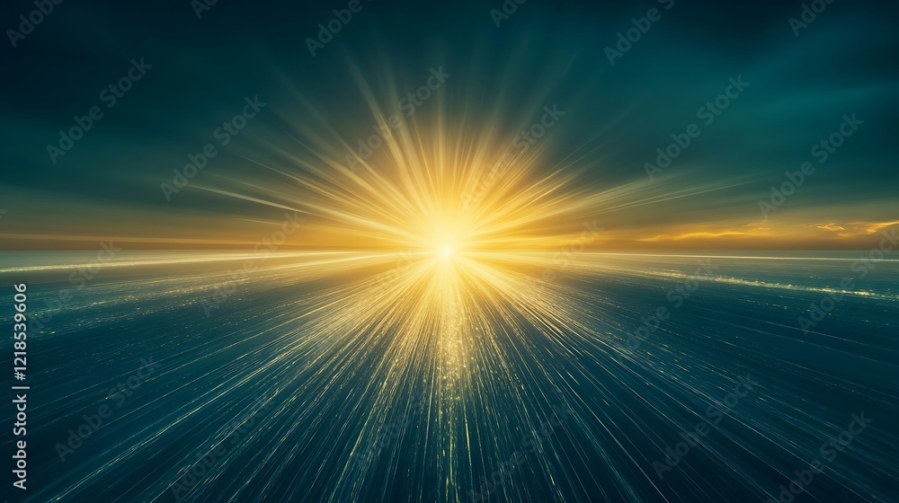 Fototapeta premium Golden Rays Burst Across a Dark Horizon