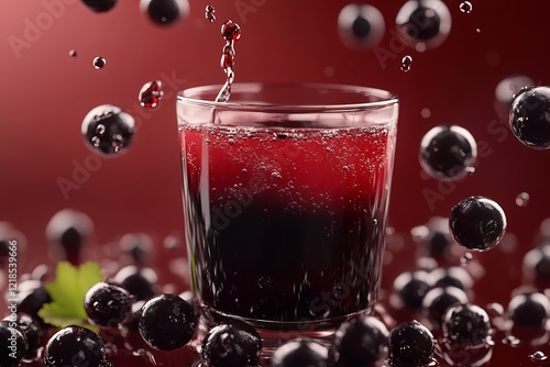 Obraz na płótnie A refreshing and bubbly dark berry beverage, adorned with an array of floating fruits, adds a splash of color to a lively summer gathering w salonie