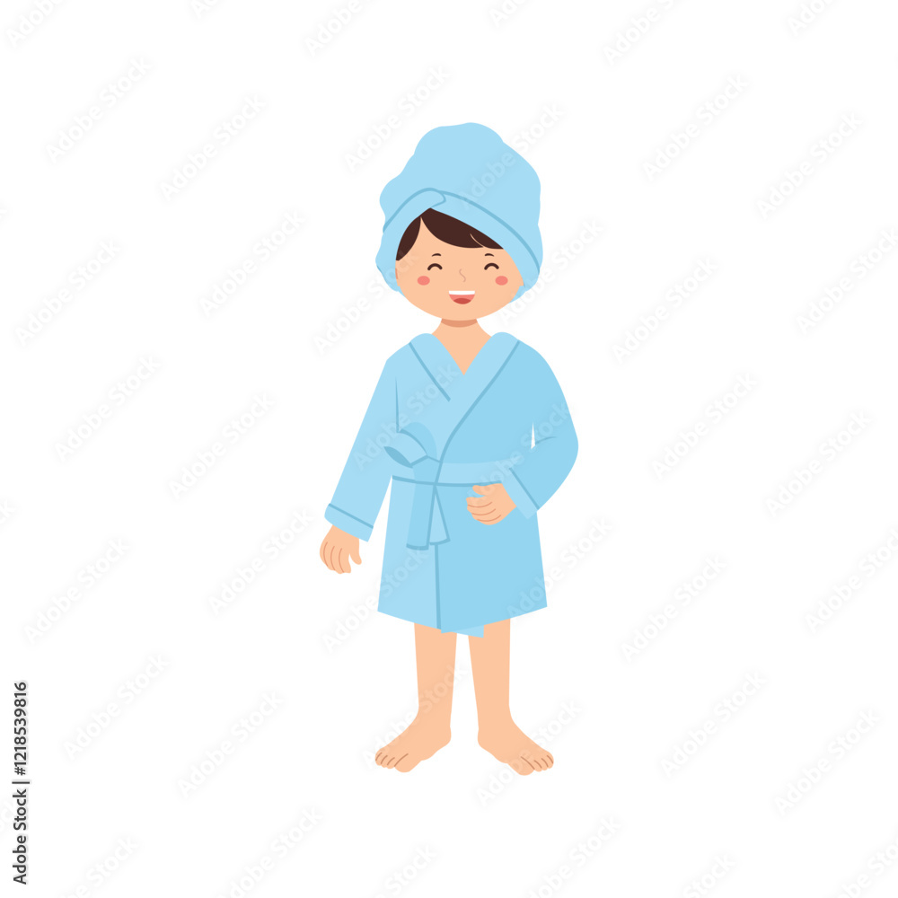 Illustration of Smiling Girl in Blue Bath Robe Illustration of Smiling Girl in Blue Bath Robe