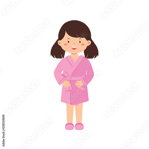 Illustration of Smiling Girl in Pink Robe
