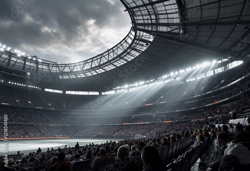 A Packed Stadium Enveloped in Twilight Watches With Anticipation as Players Prepare for the Match