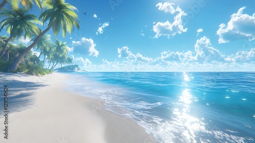 Wallpaper Mural Bright Tropical Beach With Palm Trees and Clear Blue Water Under a Sunny Sky Torontodigital.ca