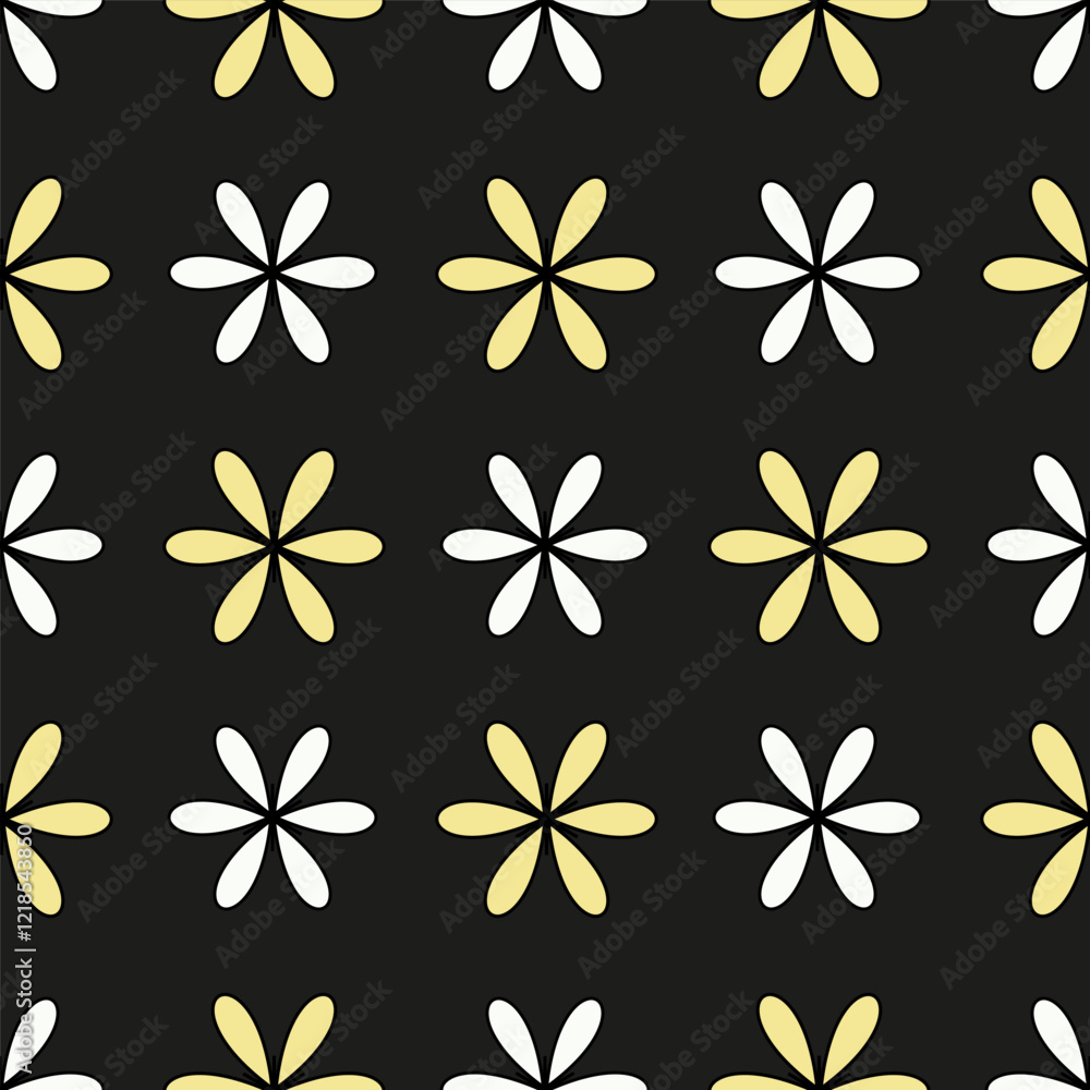 Obraz premium Abstract flower pattern of white and yellow on a dark background