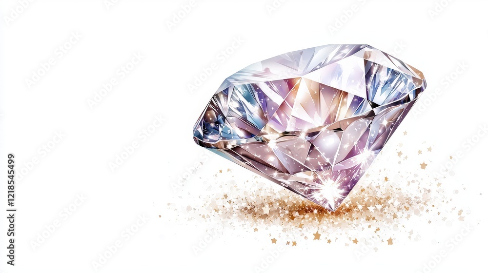 Sparkling Crystal Diamond on White Background with Glimmering Dust and Glitter for Luxury and Elegance Sparkling Crystal Diamond on White Background with Glimmering Dust and Glitter for Luxury and Elegance