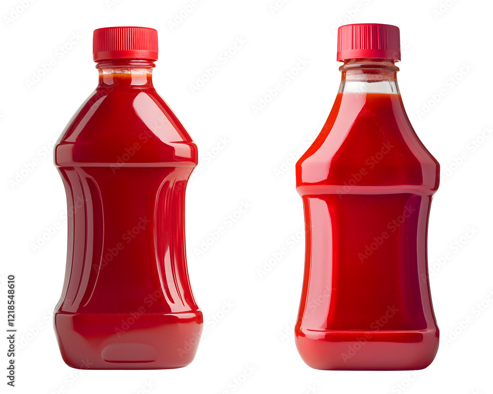 Red plastic ketchup bottle with no label, commonly used in kitchens and restaurants on a transparent background. Red plastic ketchup bottle with no label, commonly used in kitchens and restaurants on a transparent background.